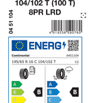 Letne pnevmatike Continental ContiVanContact 100 (100T) 8PR 195/65R16C 104/102T VANC100